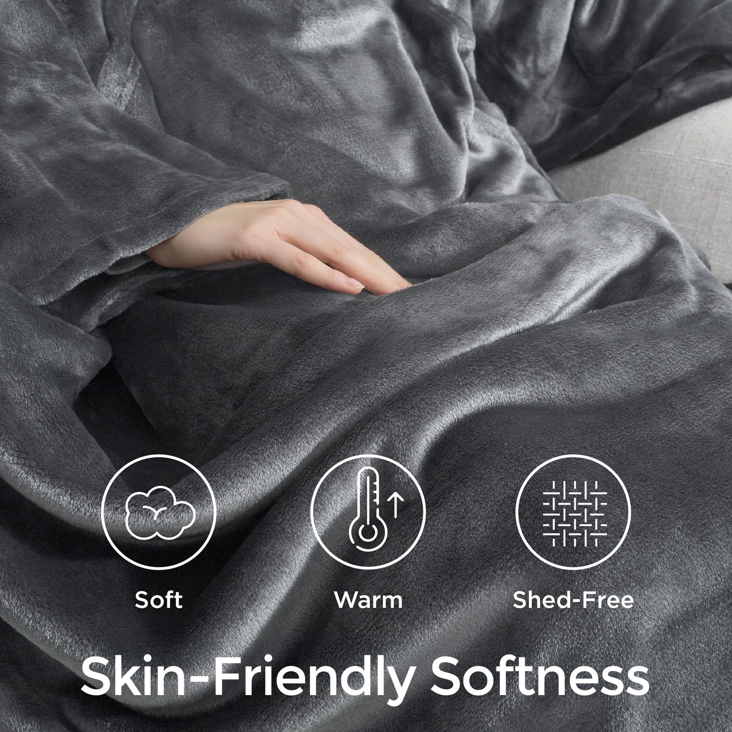 YGXNEWER Queen Size Blanket, Double Sided Flannel, 90 x 90 Inches, Gray, Luxury Anti-Static Fuzzy Soft Microfiber Bed Blankets