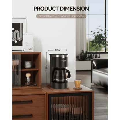 Suodoka Drip Coffee Maker, Easy Brew Compact Size, with Glass Carafe, Removable Filter, Black, New