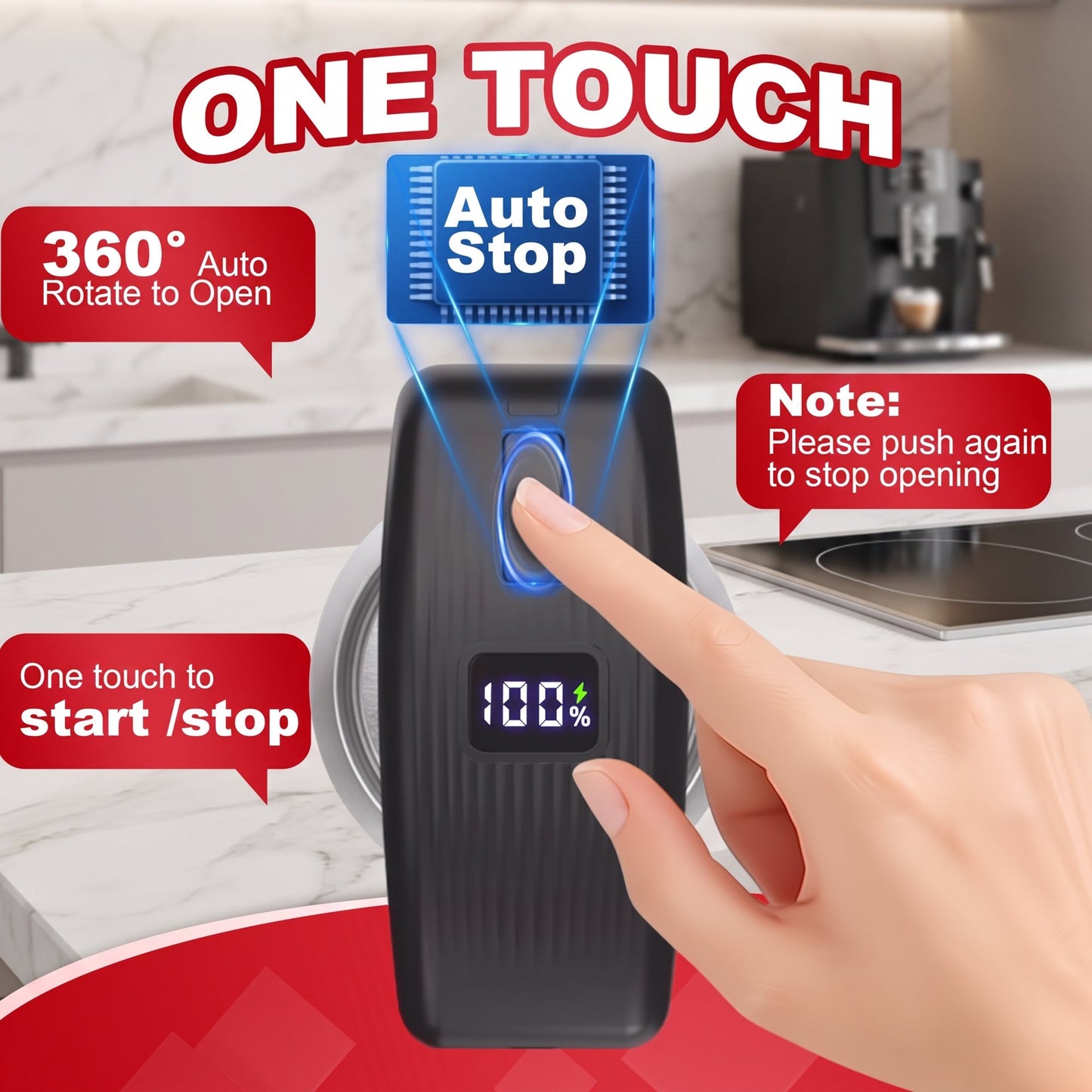 Suodoka Electric Can Opener, USB Rechargeable with LED Display, One-Touch Operation, Smooth Edge, Hands-Free for Kitchen, Seniors & Arthritis Users, Black