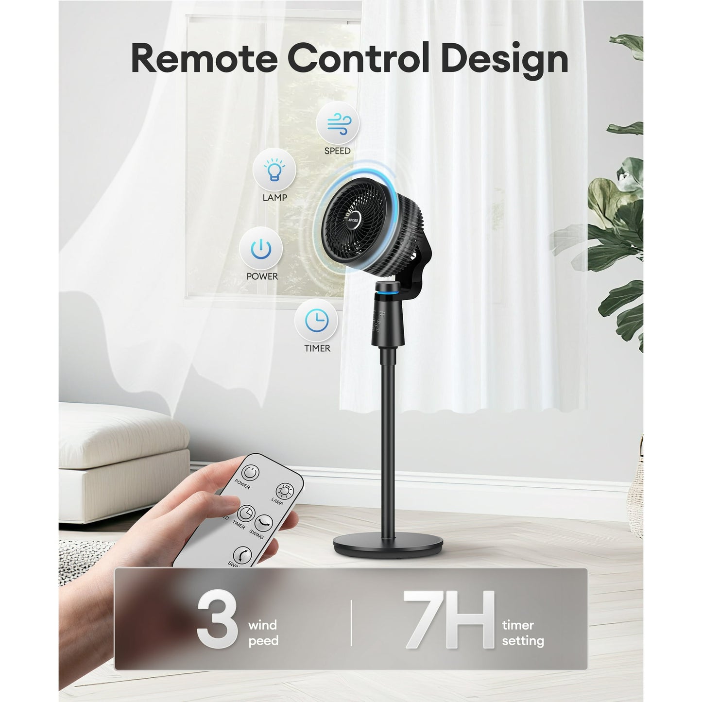 NFTIGB Pedestal Fans with Remote,75°+75° Oscillating Air Circulator Fan, 3 Speeds 3 Modes, 2025 New