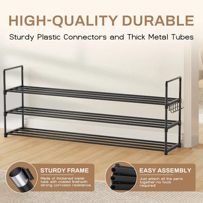 Riousery 3-Tier 56.7 Inch Shoe Rack for Entryway Closet, Shoe Storage Organizer Hold Up 25 Pairs Shoe, Extra Length Shoe Shelf, Black