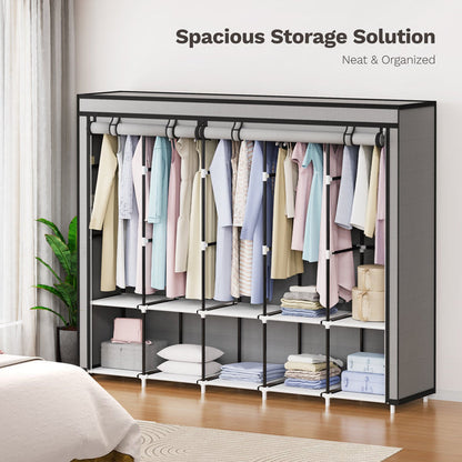 Riousery Portable Closet, 83 Inch Wardrobe Closet for Hanging Clothes 10 Storage Organizer Shelves, Grey