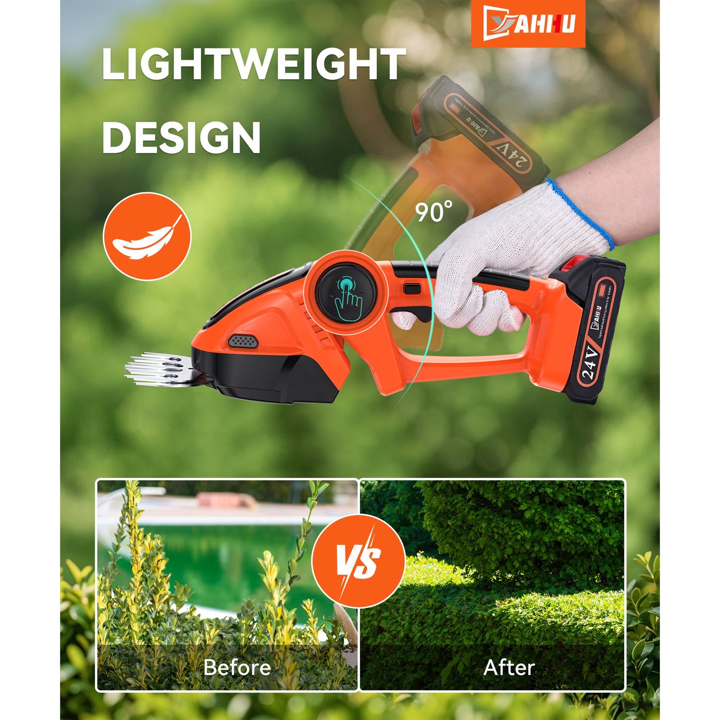 YAHHU Cordless Hedge Trimmer, 2 in 1 Handheld Electric Grass Trimmer , Trimmer for Bush,Tree, Garden, Patio and Lawn