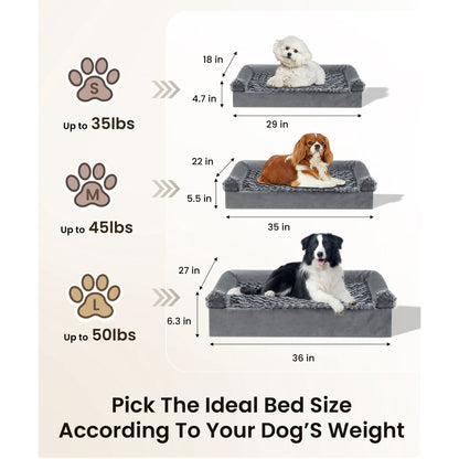 Tolobeve Orthopedic Dog Beds Medium Large Sized Dog, Waterproof Memory Foam Pet Bed with Sides, Non-Slip Bottom Pet Bed with Washable Removable Cover, Grey