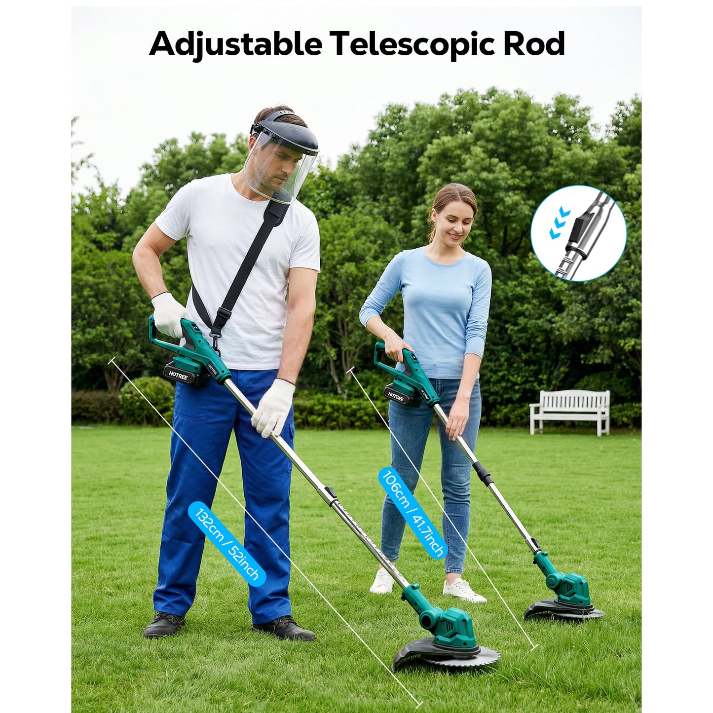 HOTREE 21V Cordless String Trimmer and Edger with 2.0Ah Battery and Charger, Foldable 3-in-1 Weed Wacker and Brush Cutter with Digital Display, Blue