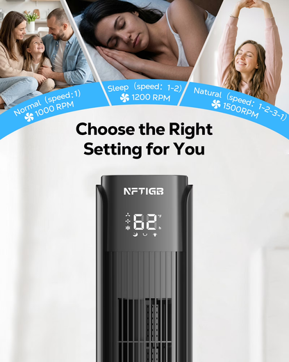 NFTIGB 36-Inch Tower Fan Quiet Oscillating Floor Fan with 3 Speeds, 3 Modes, 12H Timer, Bladeless Standing Fan for Home, Black