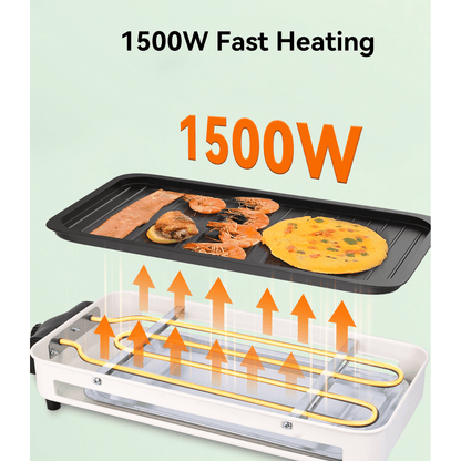 Casualife Electric Grill, 2 in 1 Indoor Smokeless Grill with Removable Non Stick Plate, 1500W, 5 Temp Settings
