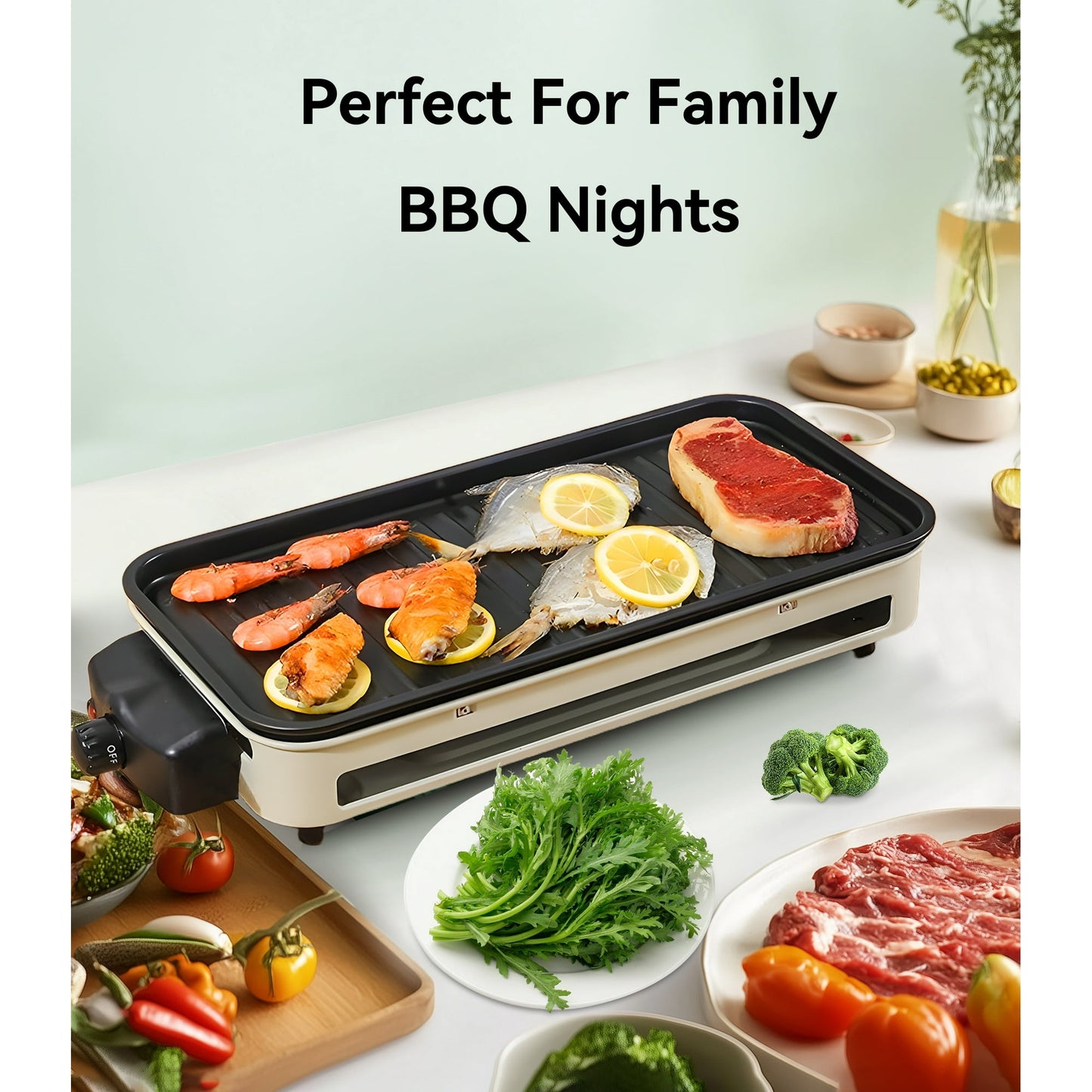 Casualife Electric Grill, 2 in 1 Indoor Smokeless Grill with Removable Non Stick Plate, 1500W, 5 Temp Settings