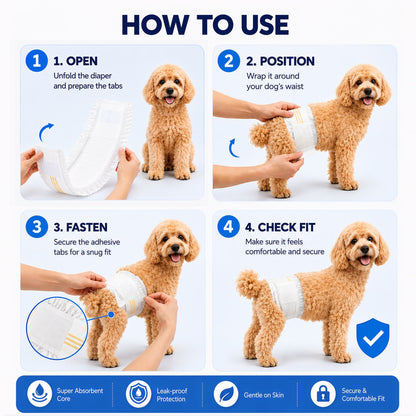 Sunypet Disposable Male Dog Wraps with Stretchy Waistband, Small, 100 Count – Leak-Resistant & Absorbent for Training, Travel, Excitable Urination