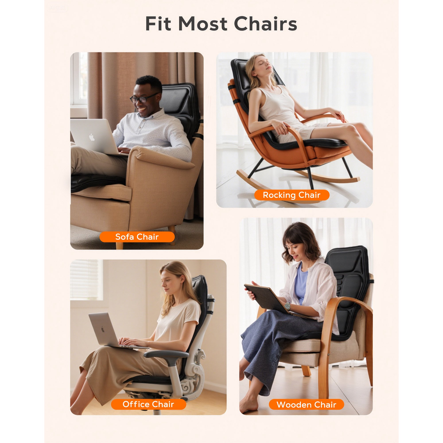 BOKYAN Back Massager, Electric Full Body Massager with Heat, Seat Cushion Massager Vibration Chair Pad for Home Car, Gifts