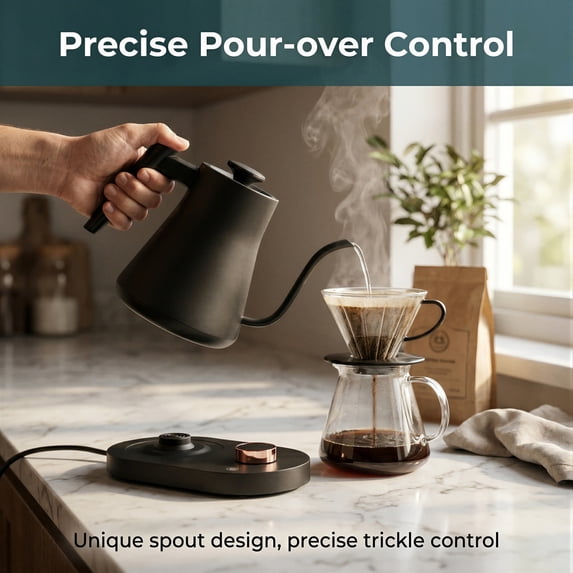 Casualife 0.8L Gooseneck Electric Kettle, Digital Temperature Control Electric Tea Kettle with Keep-Warm & 60s Memory, Safe Easy Clean for Home Office.