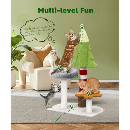 Cat Tree 35.4" Cute Christmas Tree Cat Scratching Post Tower with Perch for Indoor Kitten Kitty