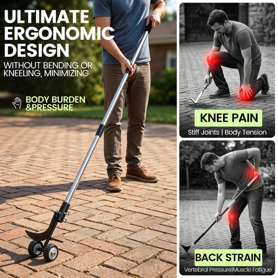 OHHANI 47.2 in Crack Weeder with Wheels, Stainless Steel Manual Crevice Weeding Tool for Patio Paver Deck Driveway Garden