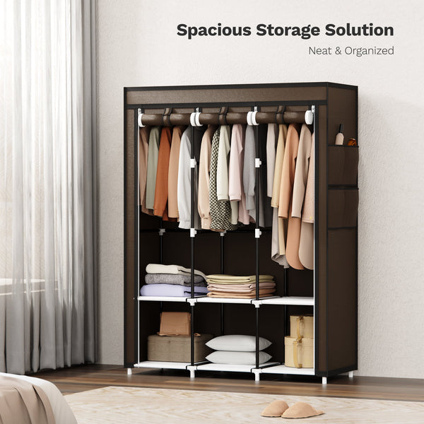 Riousery Portable Closet, 51 Inch Wardrobe Closet for Hanging Clothes 6 Storage Organizer Shelves, Brown