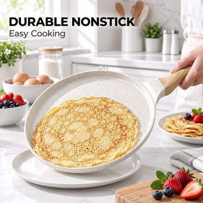 LZSDS 10 in Induction Compatible Nonstick Crepe Pan with Spreader, Off-White