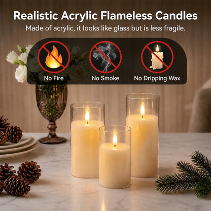 AOLIGO Flameless Candles Set of 3, Flickering LED Pillar Candles with Remote Timer for Home Wedding Holiday Decor