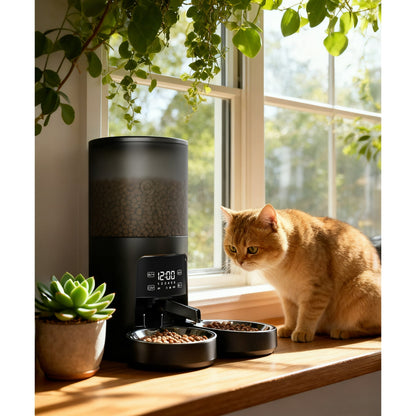 Tolobeve Automatic Cat Feeder for 2 Cats, 2-Way Splitter Timed Cat Dry Food Dispenser with 2 Bowls