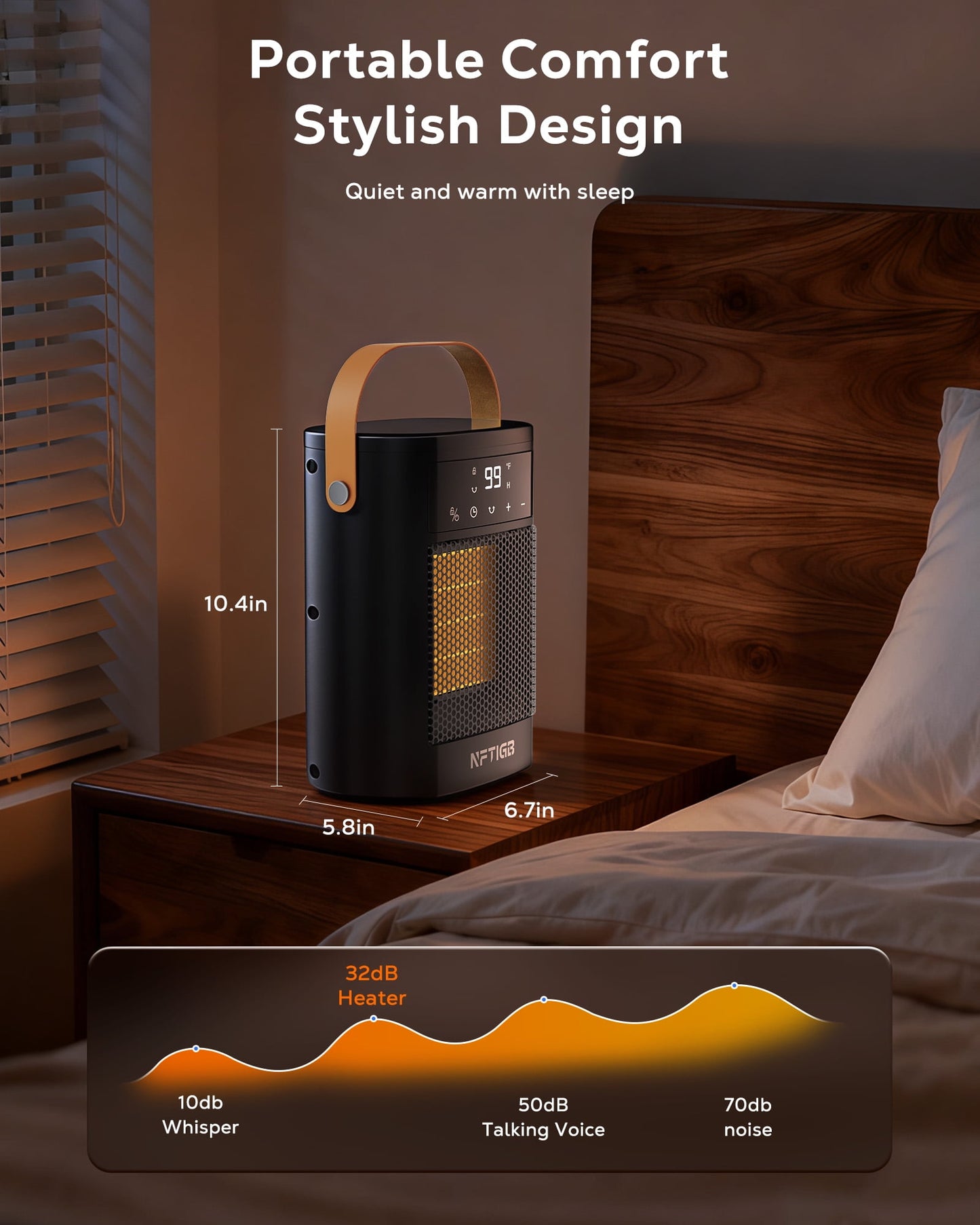 NFTIGB Small Portable Space Heater for Indoor with Remote, 1500W PTC Electric Heaters 70°Rotating, 12 H Timer,3 Modes, New