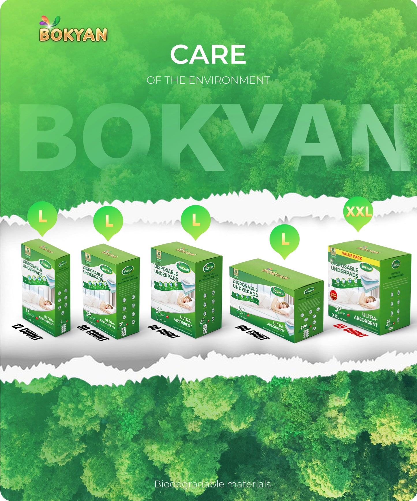 BOKYAN Bed Pads for Incontinence Disposable, 36 x 36 Waterproof Underpads, Maximum Absorbent Unisex Large Chucks Pad, Bed Liners Chux for Adults, Kids and Pets, XXL (50 Count)