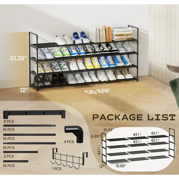 Riousery 4-Tier Stackable Shoe Rack, Expandable & Adjustable Shoe Organizer Storage Shelf
