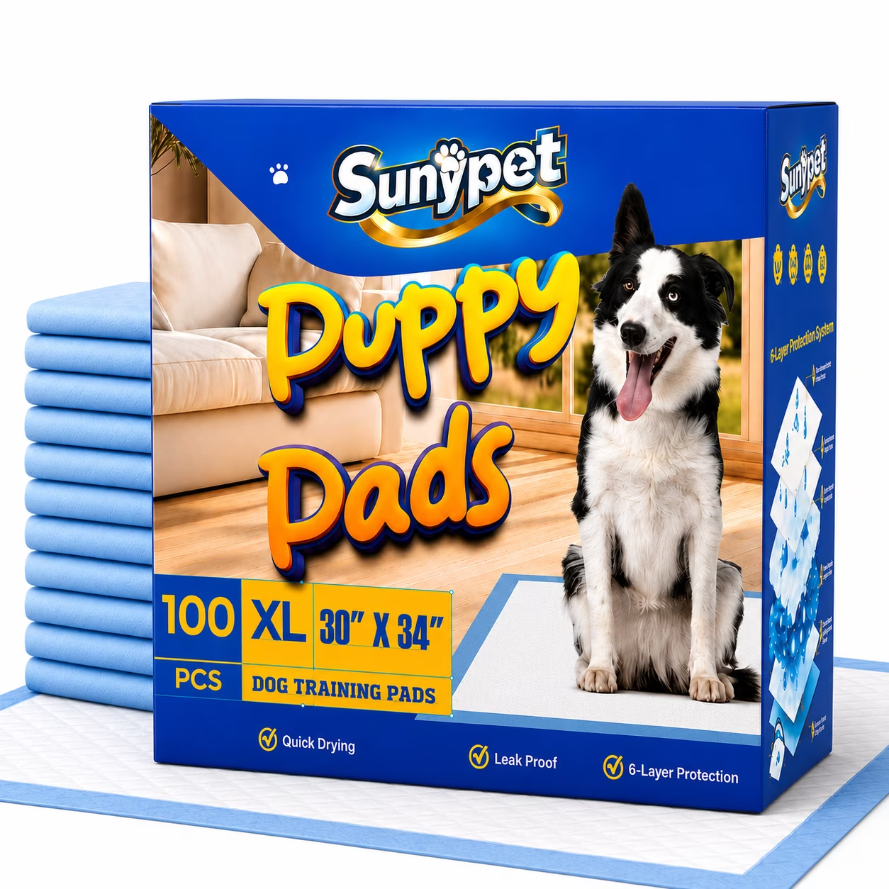 Sunypet Puppy Pads Disposable Dog Potty Training Pads, Quick Dry, Ultra Absorbent, XL 30"x34", 100ct