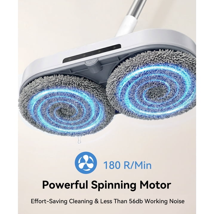 FVSA Cordless Electric Mop, Self Propelled Spin Mop for Floor Cleaning with Water Spray and LED Light, Adjustable Handle, 60 Min Runtime