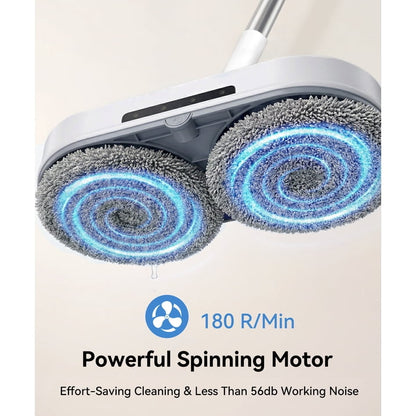 FVSA Cordless Electric Mop, Self Propelled Spin Mop for Floor Cleaning with Water Spray and LED Light, Adjustable Handle, 60 Min Runtime