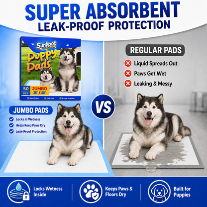 Sunypet Puppy Pads Disposable Dog Potty Training Pads, Quick Dry, Ultra Absorbent,Jumbo 36"x40", 50ct