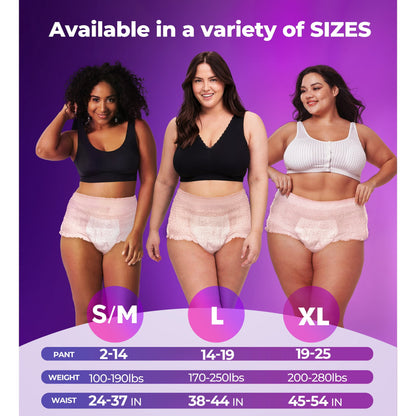 Bokyan Adult Incontinence Underwear for Women,Postpartum Bladder Leak Underwear,Disposable,S/M,32 Ct