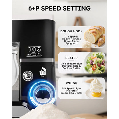 Casualife Stand Mixer,6.5-QT 6-Speed Tilt-Head Food Mixer, Kitchen Electric Mixer with Dough Hook, Wire Whip & Beater