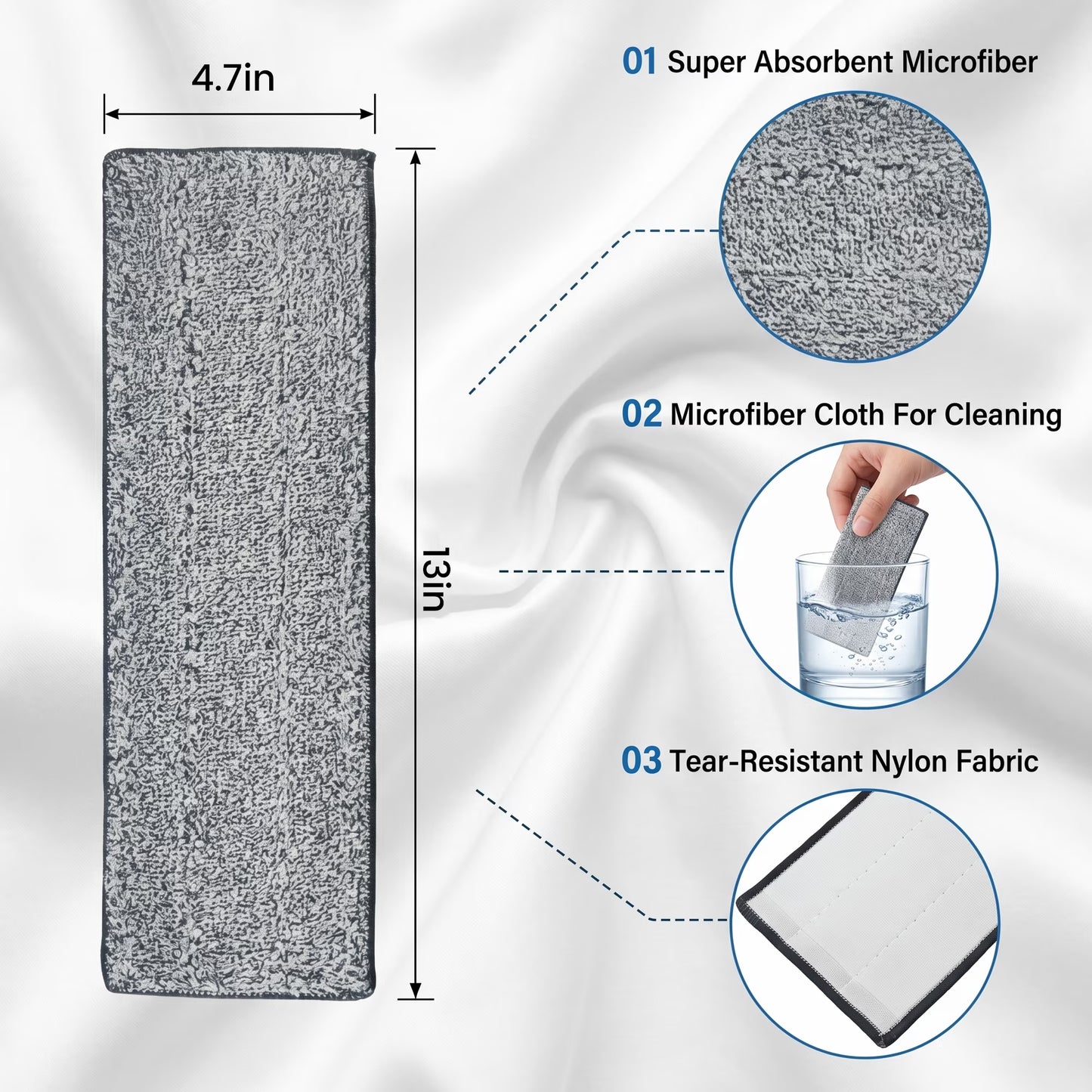 FVSA Reusable Mop Pads Refills, Floor Mop and Wet Mop Pads for Wet Jet, 12.99" x 4.72" 6 Pack Washable for All Floors