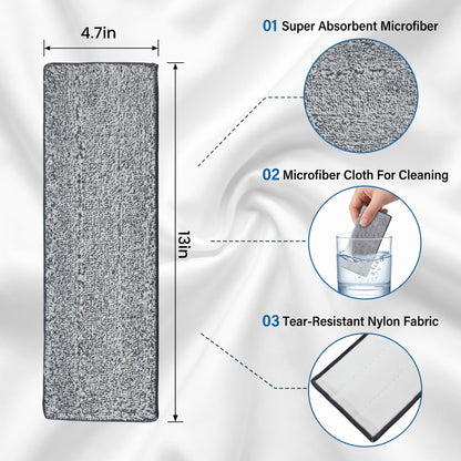 FVSA Reusable Mop Pads Refills, Floor Mop and Wet Mop Pads for Wet Jet, 12.99" x 4.72" 6 Pack Washable for All Floors