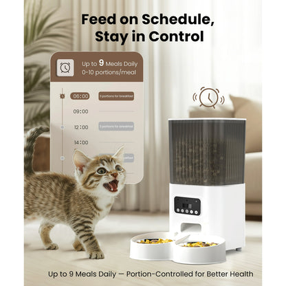 Automatic Cat Feeders for 2 Cats, Timed Auto Feeder Cat Food Dispenser, White, 5L with Double Bowls