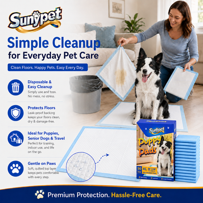 Sunypet Puppy Pads Disposable Dog Potty Training Pads, Quick Dry, Ultra Absorbent, XL 30"x34", 50ct