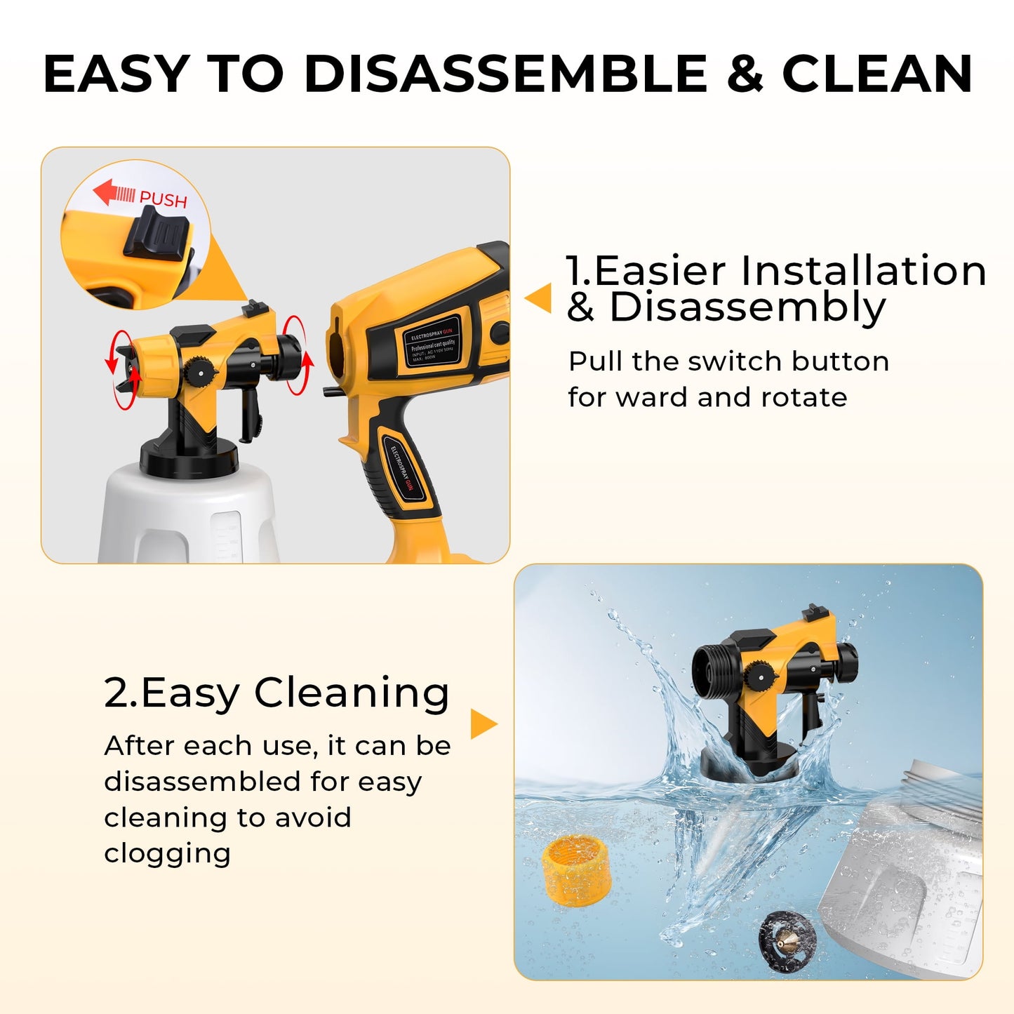 HOTREE Electric Paint Sprayer Gun, 800W HVLP Spray Gun with 1400ml Tank, 4 Nozzles, 3 Patterns, for Furniture, Walls, Fences, Cabinets