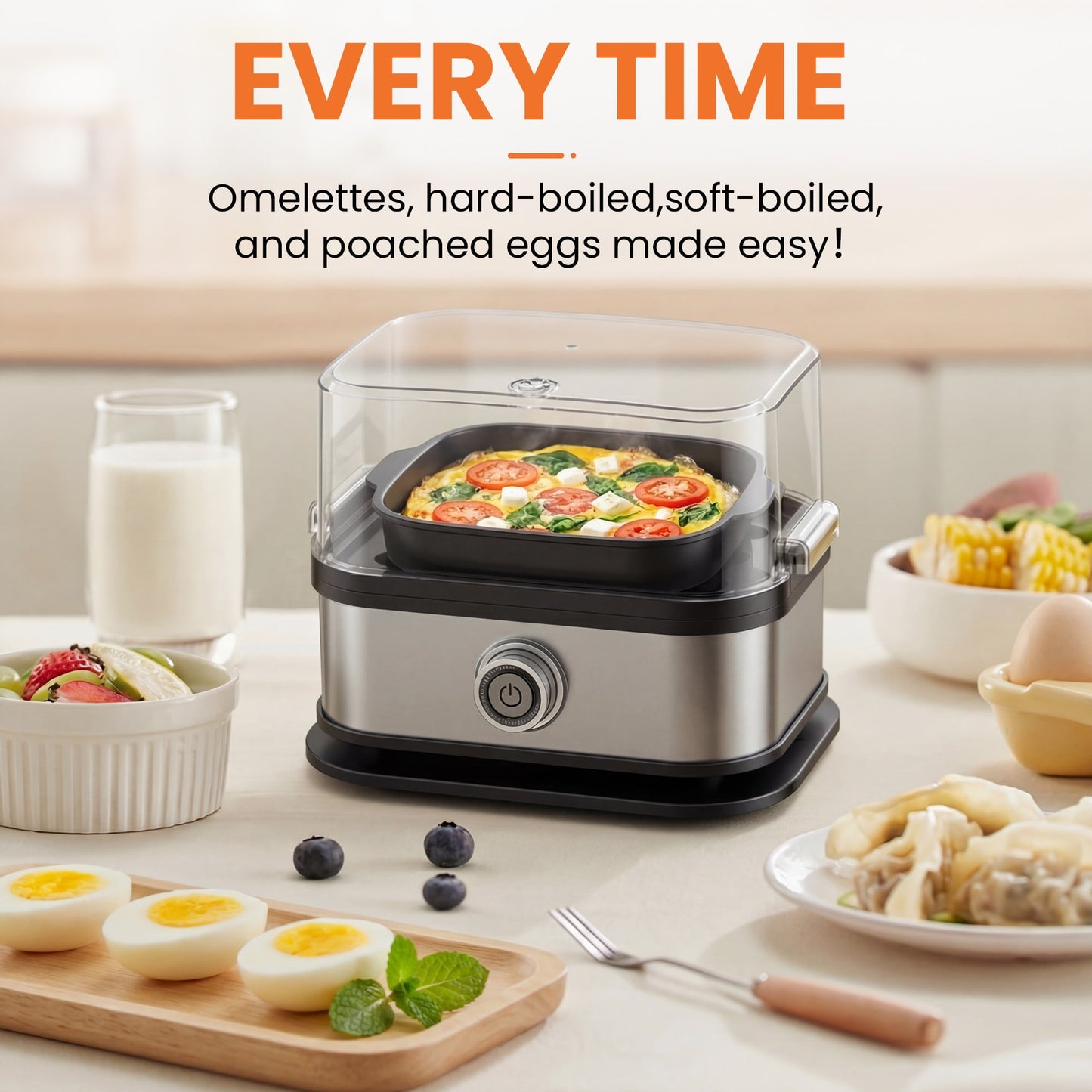 Casualife Electric Egg Cooker, 6 Eggs, Auto Shut-Off, Rapid Boil, with Measuring Cup & Poaching Tray