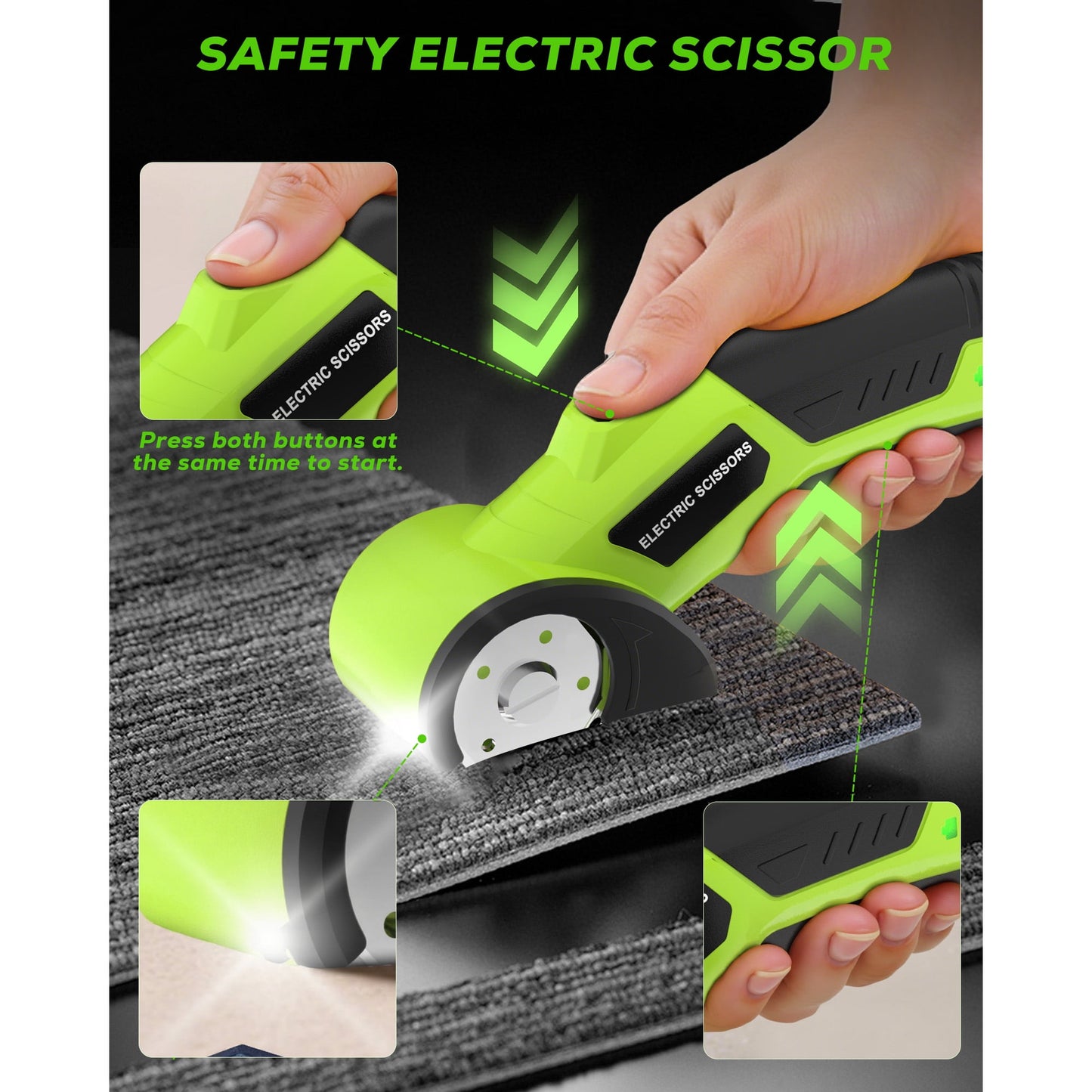 HOTREE Cordless Electric Scissors, 4V Rechargeable Cutter with Safety Lock and LED for Fabric, Cardboard, Plastic, and Leather