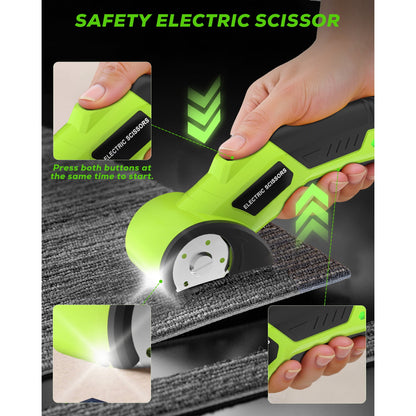 HOTREE Cordless Electric Scissors, 4V Rechargeable Cutter with Safety Lock and LED for Fabric, Cardboard, Plastic, and Leather