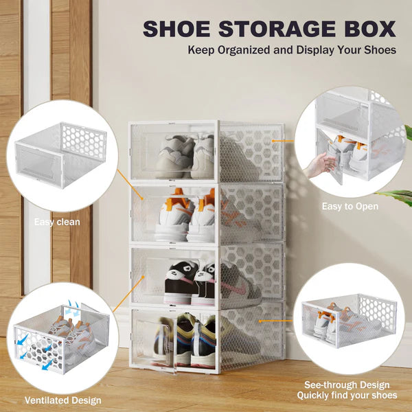 RIOUSERY Shoe Boxes Set of 6, Clear Plastic Stackable Shoe Storage Organizer for Closet Entryway, Shoe Containers with lids