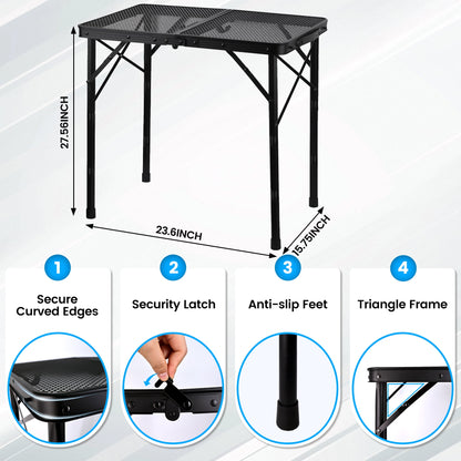 OHHANI Small Folding Grill Table, 2Ft Portable BBQ Table for Camping, Patio, Outdoor Dining & Picnic, Compact & Easy Storage, Black