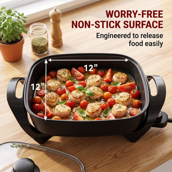 Casualife 5L Electric Hot Pot, Multi-Functional Non-Stick Electric Skillet with Vented Glass Lid, 5.3 Qt Family Size Cooker for Frying, Simmering & Boiling, Black