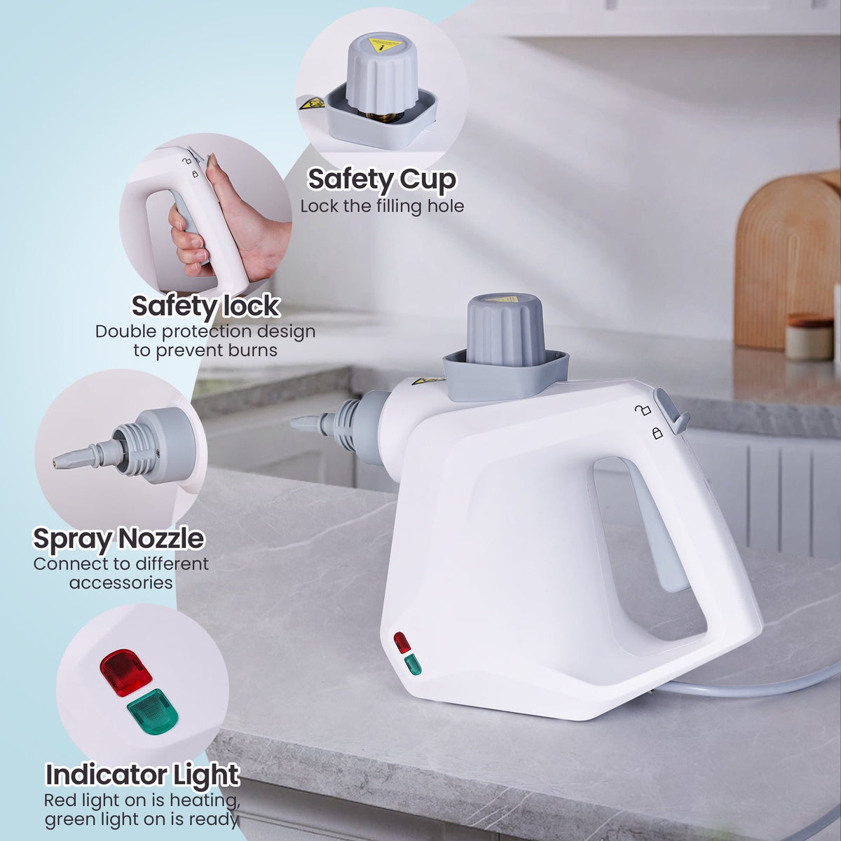 WZAUJKL Handheld Steam Cleaner, 1000W Multi-Surface Cleaner with 9 Accessories, Compact Design, White