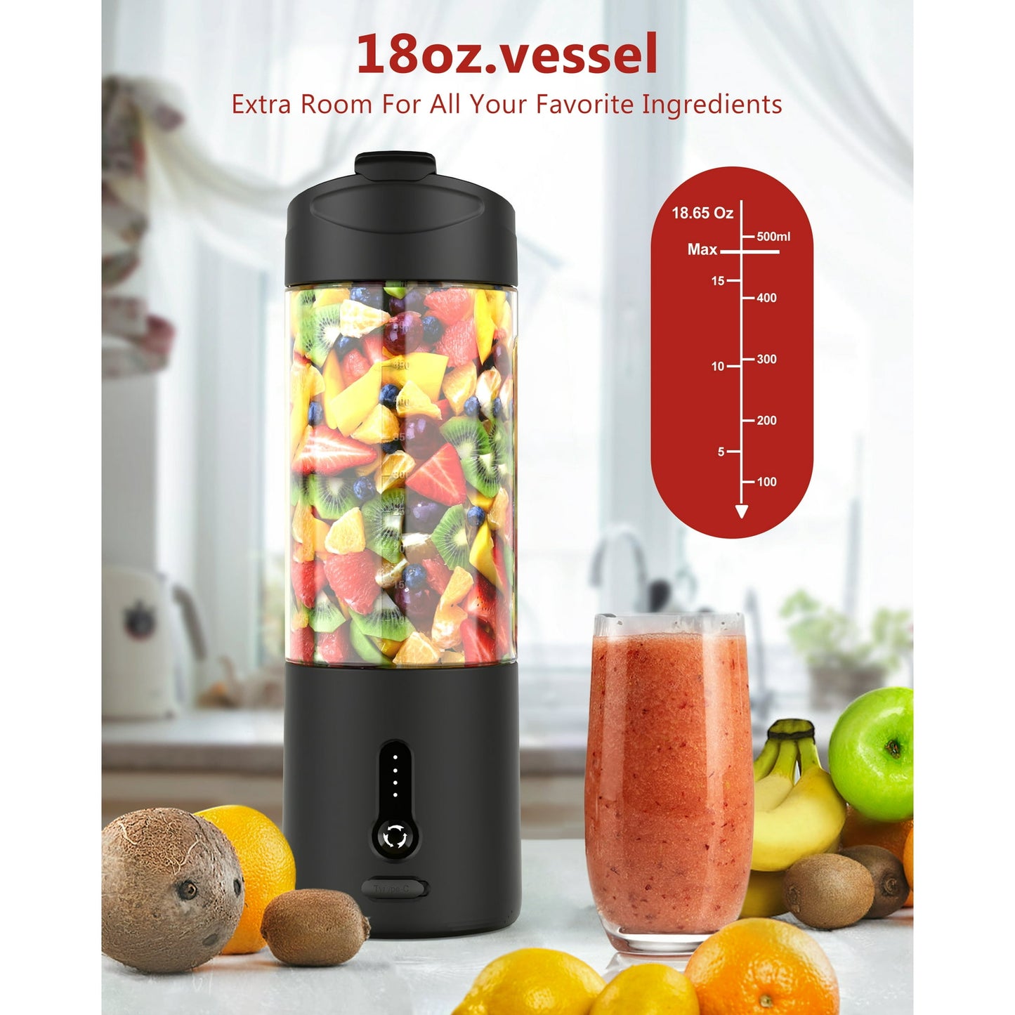 Suodoka 18 oz Portable Personal Blender for Smoothies Shakes, Fruit Mixer with Travel Lid for Gym