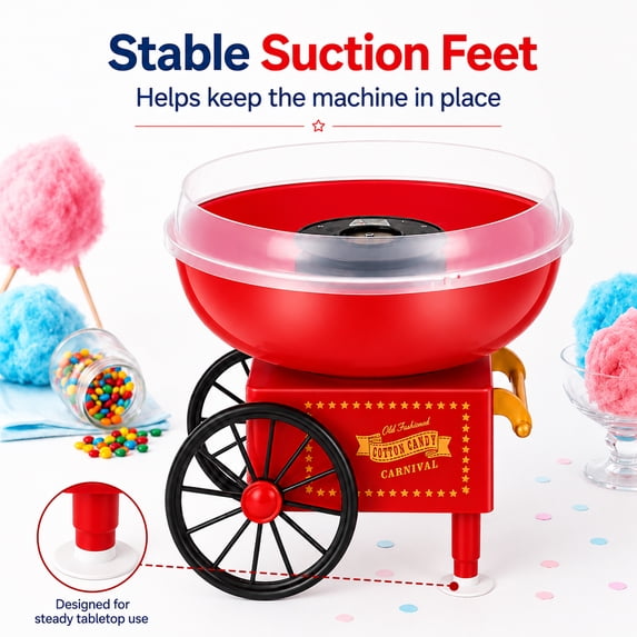 Suodoka Retro Cotton Candy Maker, Vintage Cart Candy Floss Machine for Parties and Events, Includes Sticks and Scoop, Red