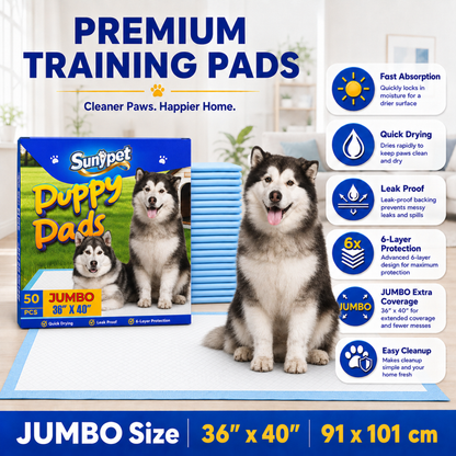Sunypet Puppy Pads Disposable Dog Potty Training Pads, Quick Dry, Ultra Absorbent,Jumbo 36"x40", 50ct