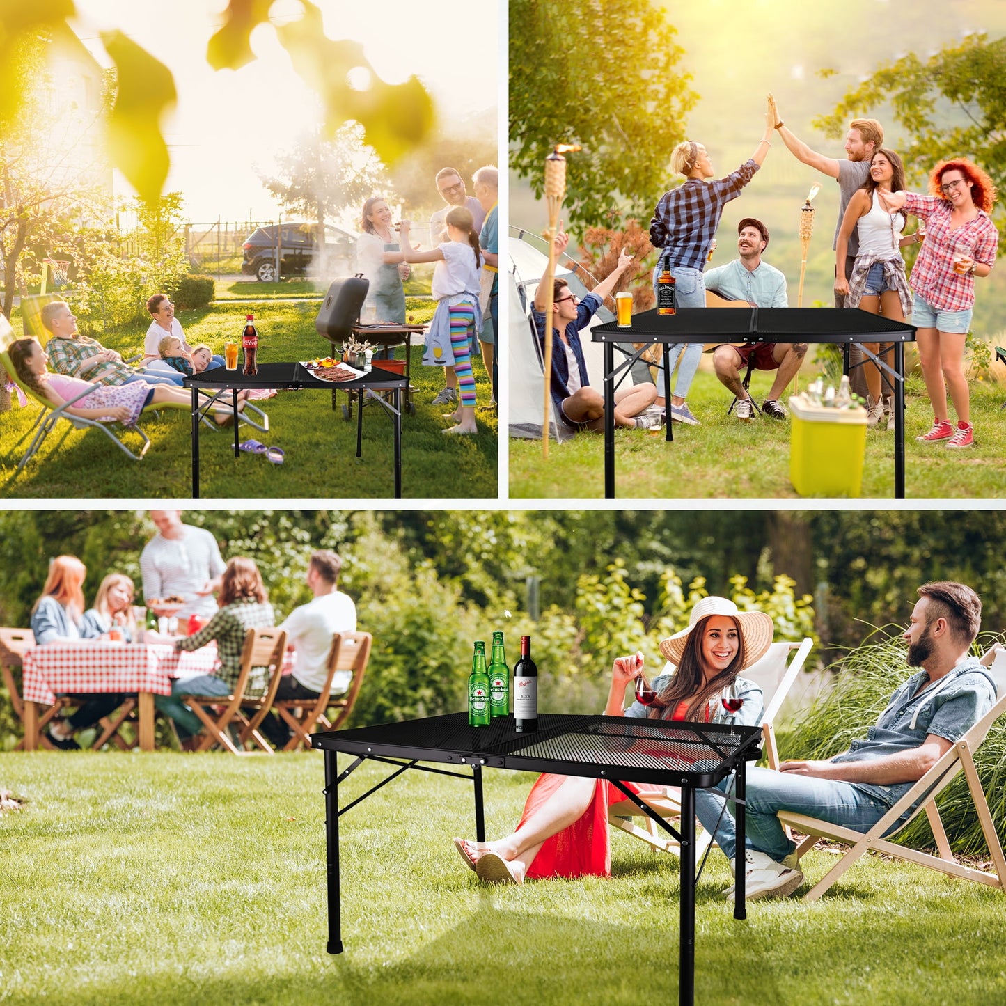 OHHANI Camping Table, Folding Grill Table 3Ft, Portable Outdoor BBQ & Picnic Table, Easy Storage, Black