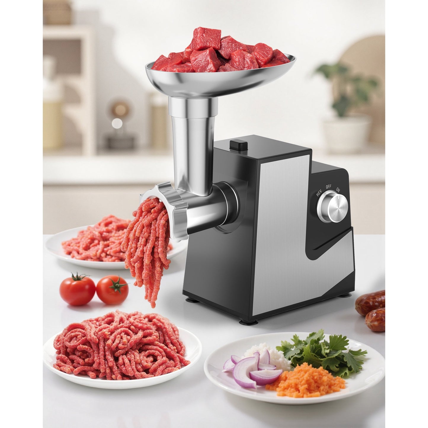 Casualife Electric Meat Grinder and Sausage Stuffer, 2000W Max, with 2 Blades, 3 Plates, Tubes and Kubbe Kit