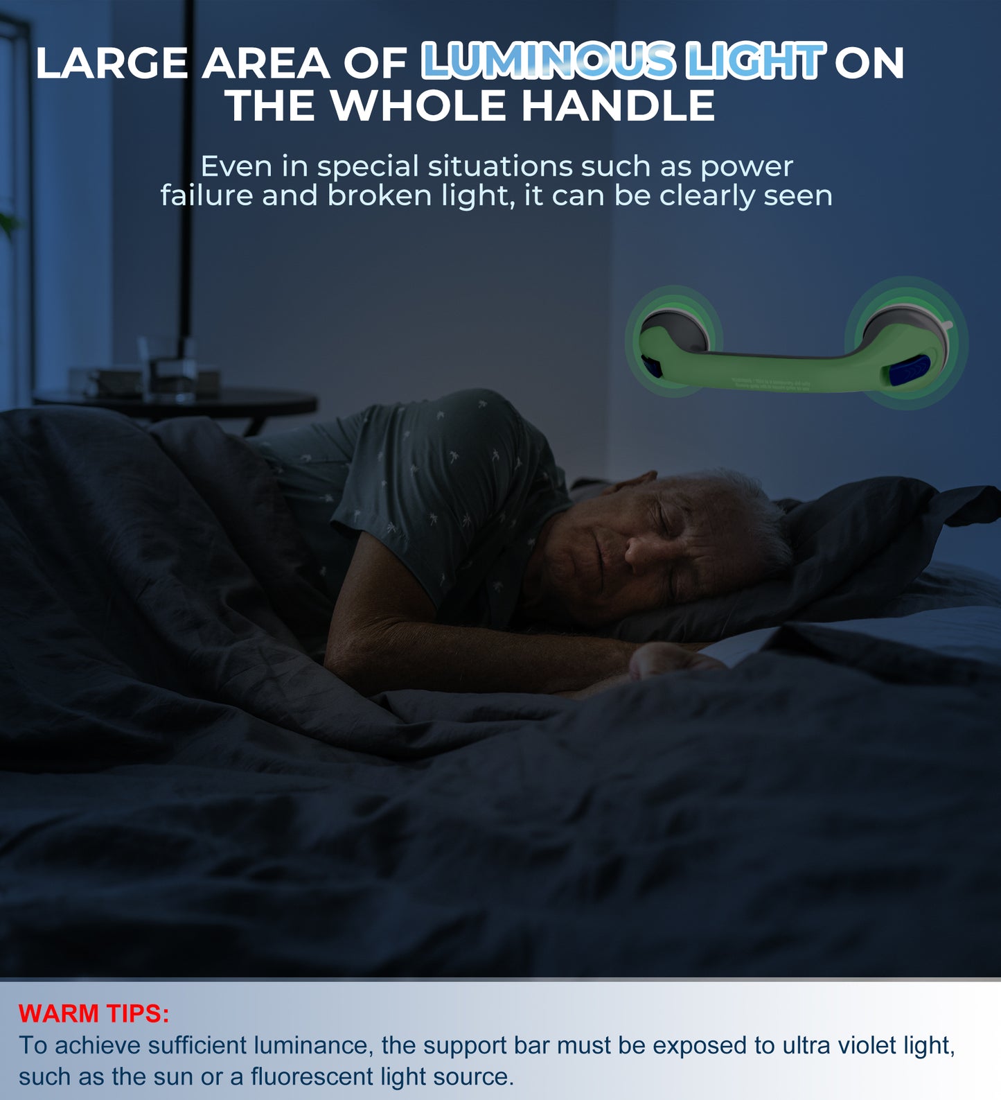 Hodvit 2 Piece 16" Shower Grab Bar, Glow-in-the-Dark Shower Handle with Power Suction Cup Grip for Seniors, Weight Capacity 200 lbs,New