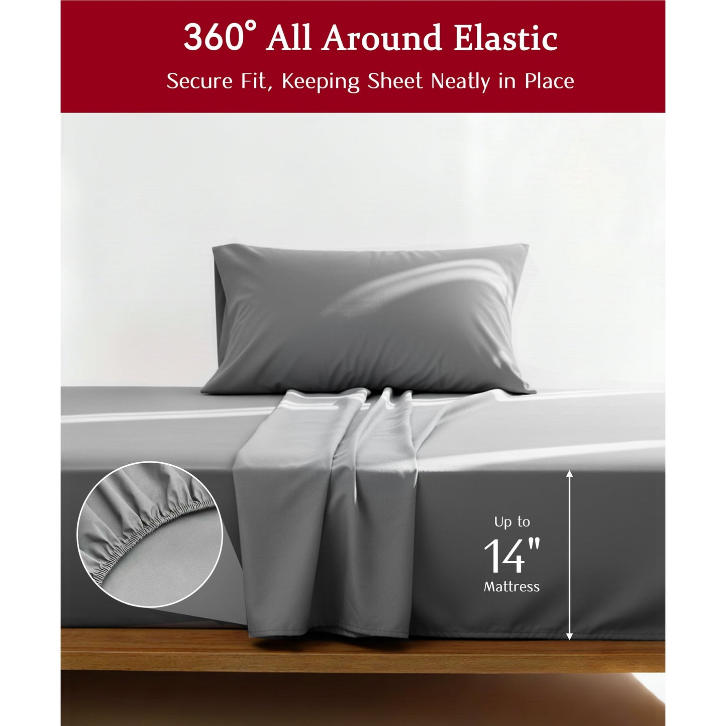 YGXNEWER 3 Pcs Twin Bed Sheet Comfort Set, Soft Breathable Microfiber Sheets, for 14" Deep Mattresses, Pillowcases, Flat Sheet, Fitted Sheet, Gray