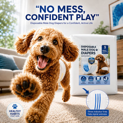 Sunypet Disposable Male Dog Wraps with Stretchy Waistband, Small, 100 Count – Leak-Resistant & Absorbent for Training, Travel, Excitable Urination